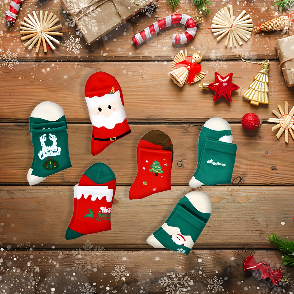 Christmas Socks Gift Set with 6 Greeting Cards - Multicolor