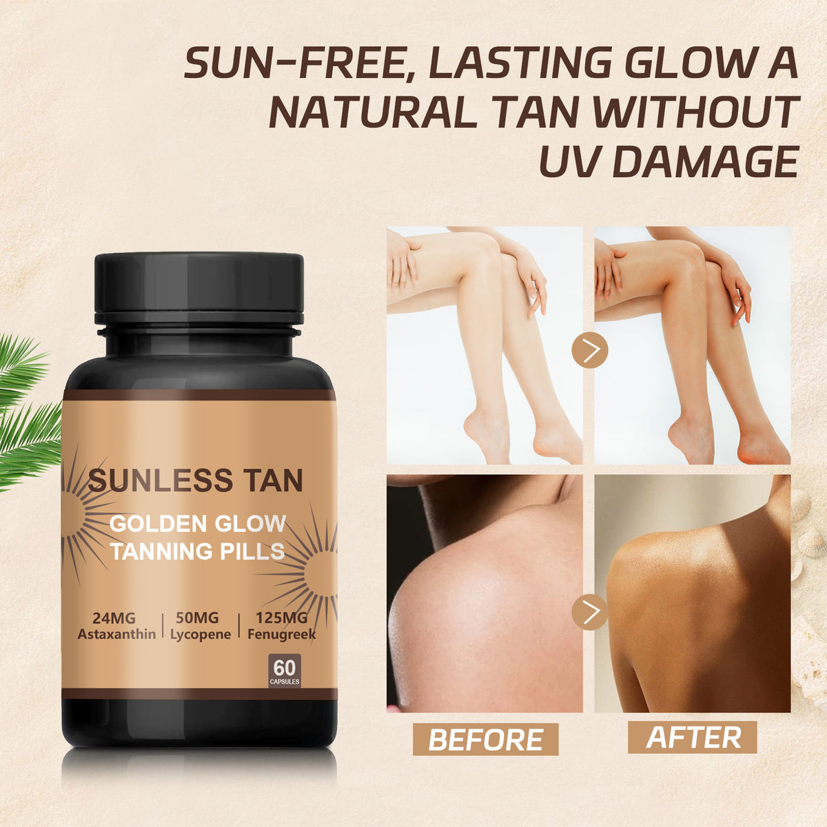 Natural Color Lasting Solid Sun Tanning Capsules 60 PCs