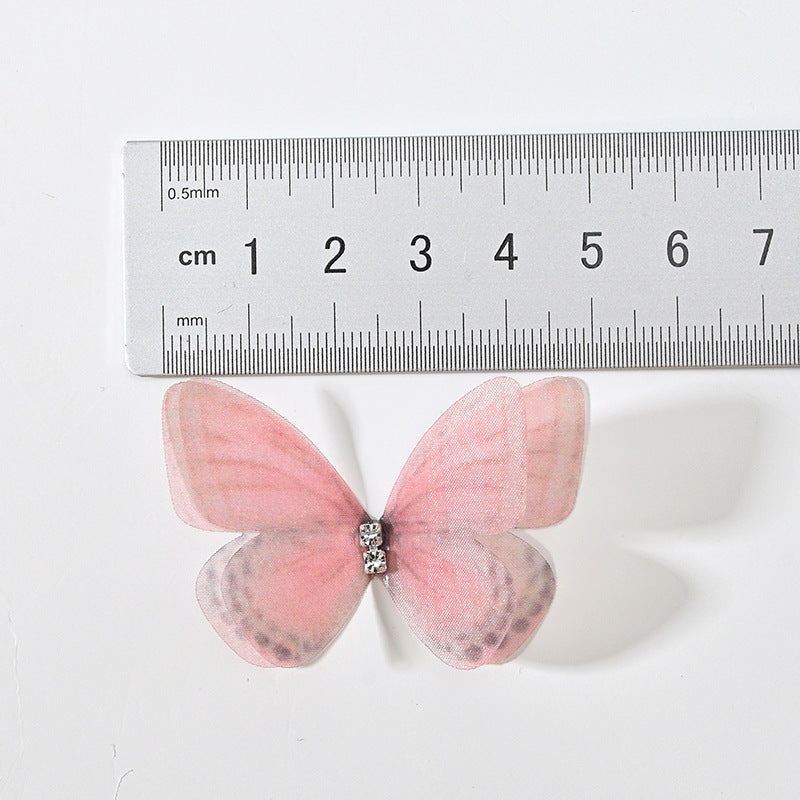 Double Layer Mesh Butterfly Jewelry Headdress with Floral Print - DIY Handmade