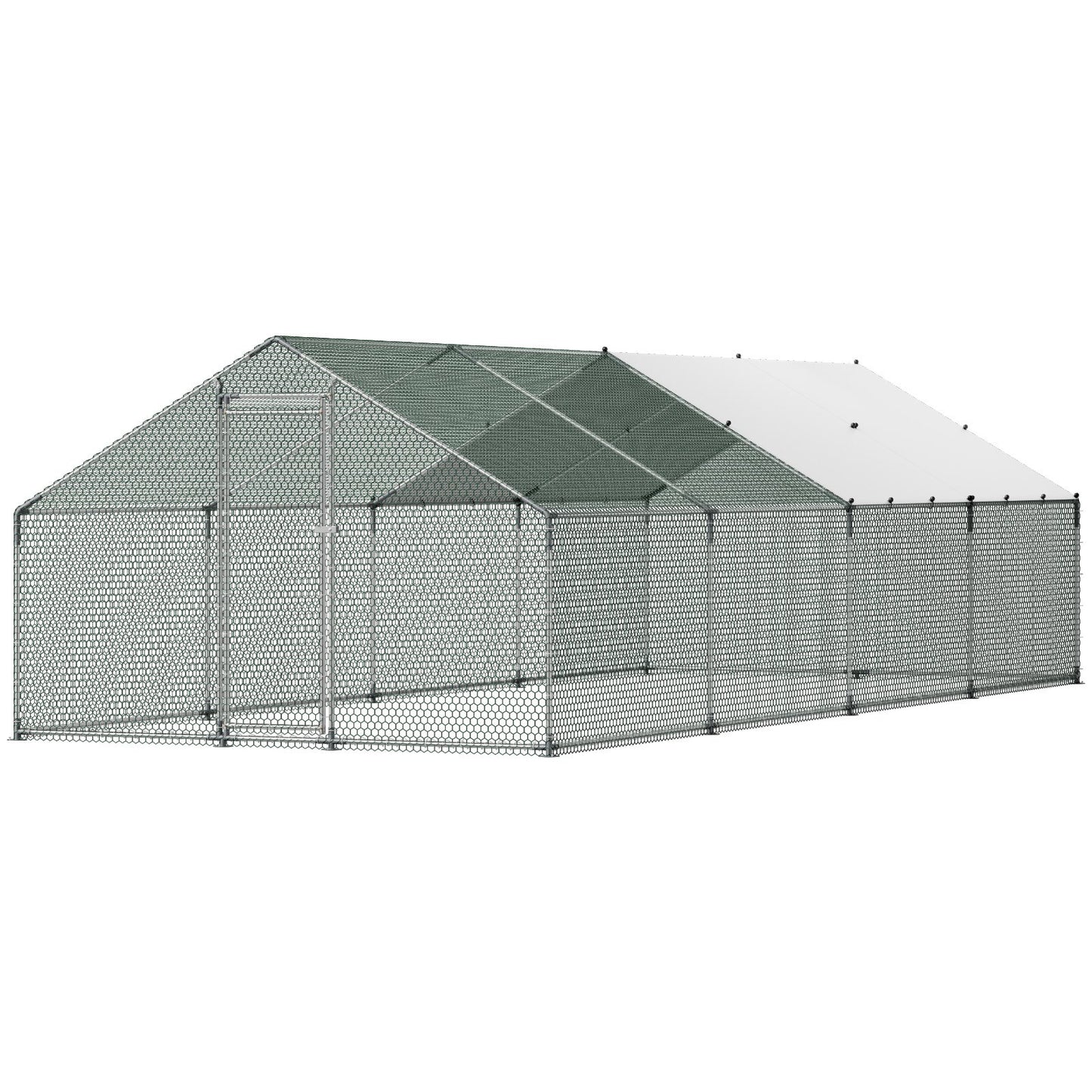 Large Metal Chicken Coop with Waterproof Cover & Lock - Walk-In Poultry Enclosure, 9.8x26.2x6.6 Ft