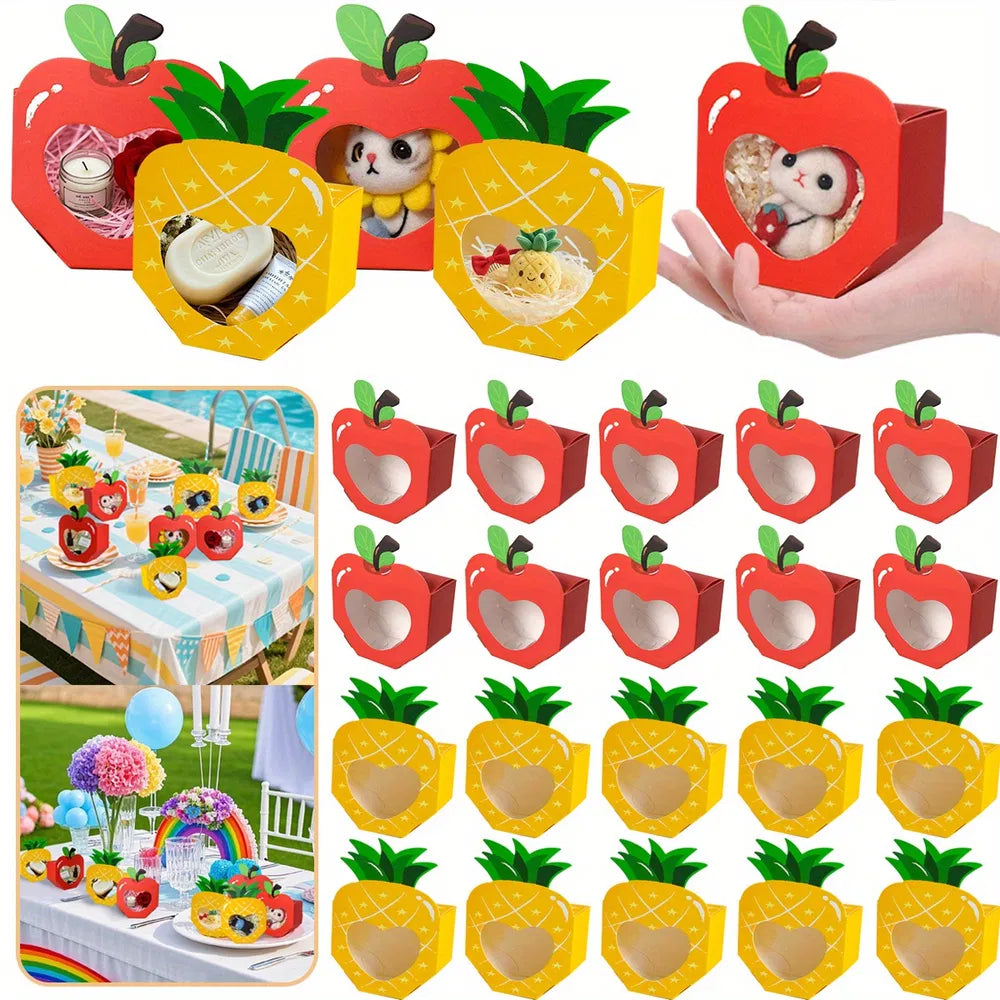 Cute 3D Summer Party Treat Boxes - 20 Pcs Apple & Pineapple