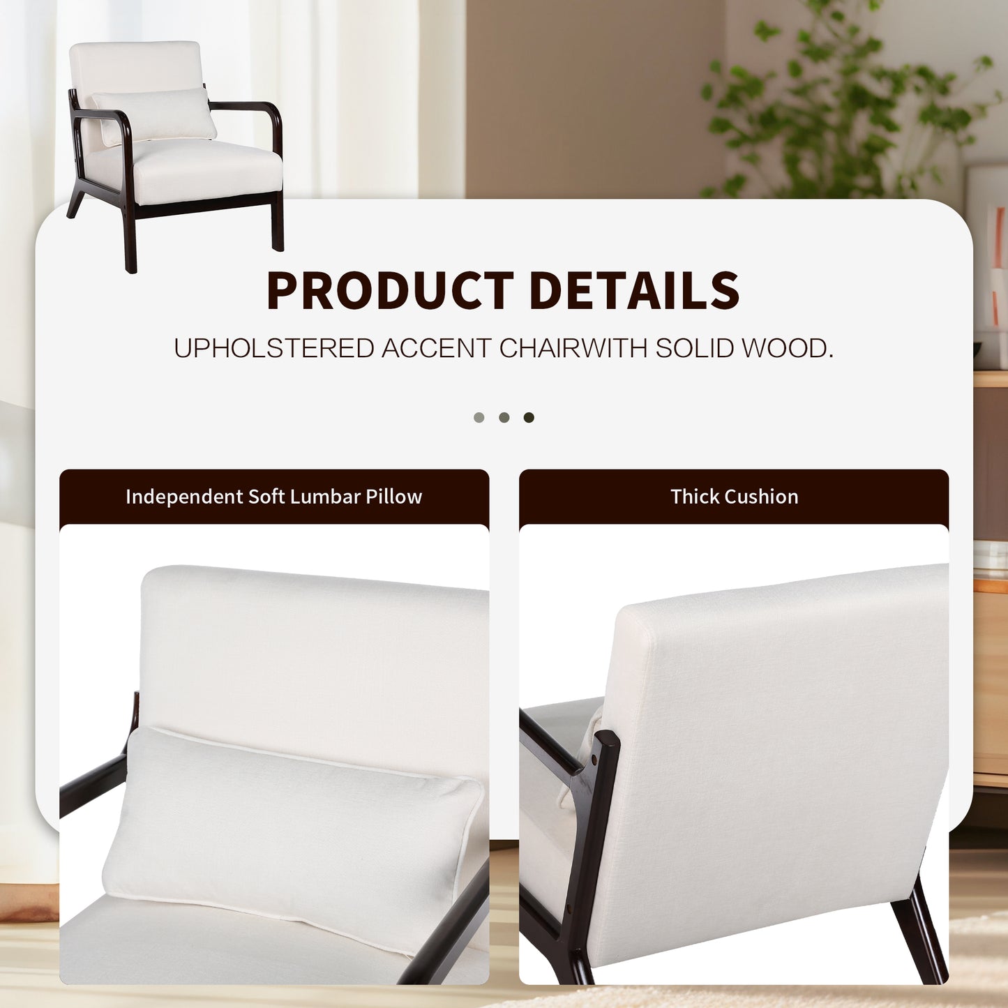 Mid Century Modern Accent Chair with Solid Wood Frame - Beige
