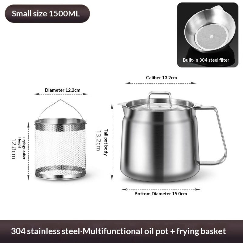 304 Stainless Steel Deep Fryer Strainer Set with Basket & Tongs - Leak-Proof Kitchen Tool