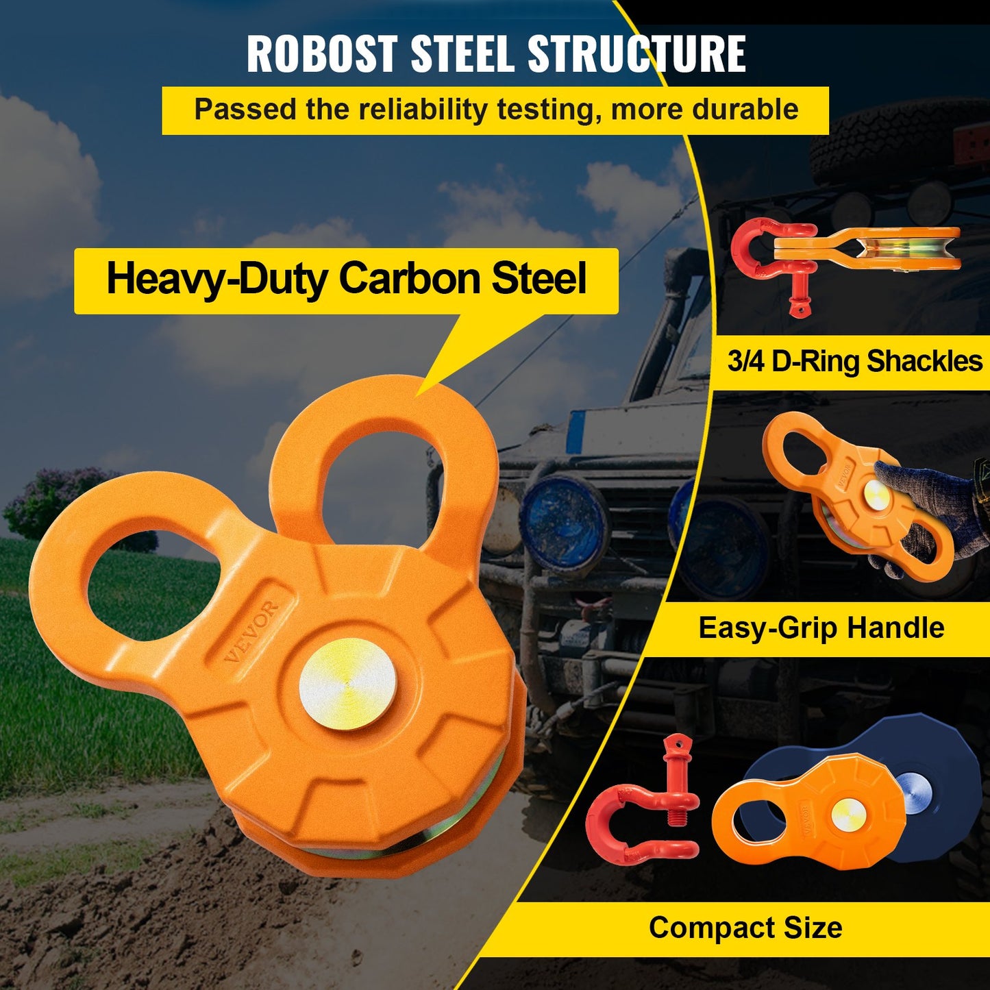 Heavy Duty Snatch Block Winch Pulley 11T 25,000LBS Off-Road Recovery Gear