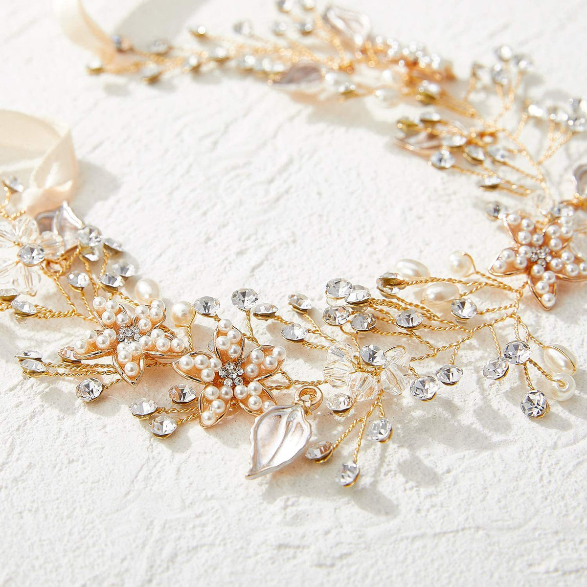 Bridal Crystal Pearl Hair Band with Rhinestones