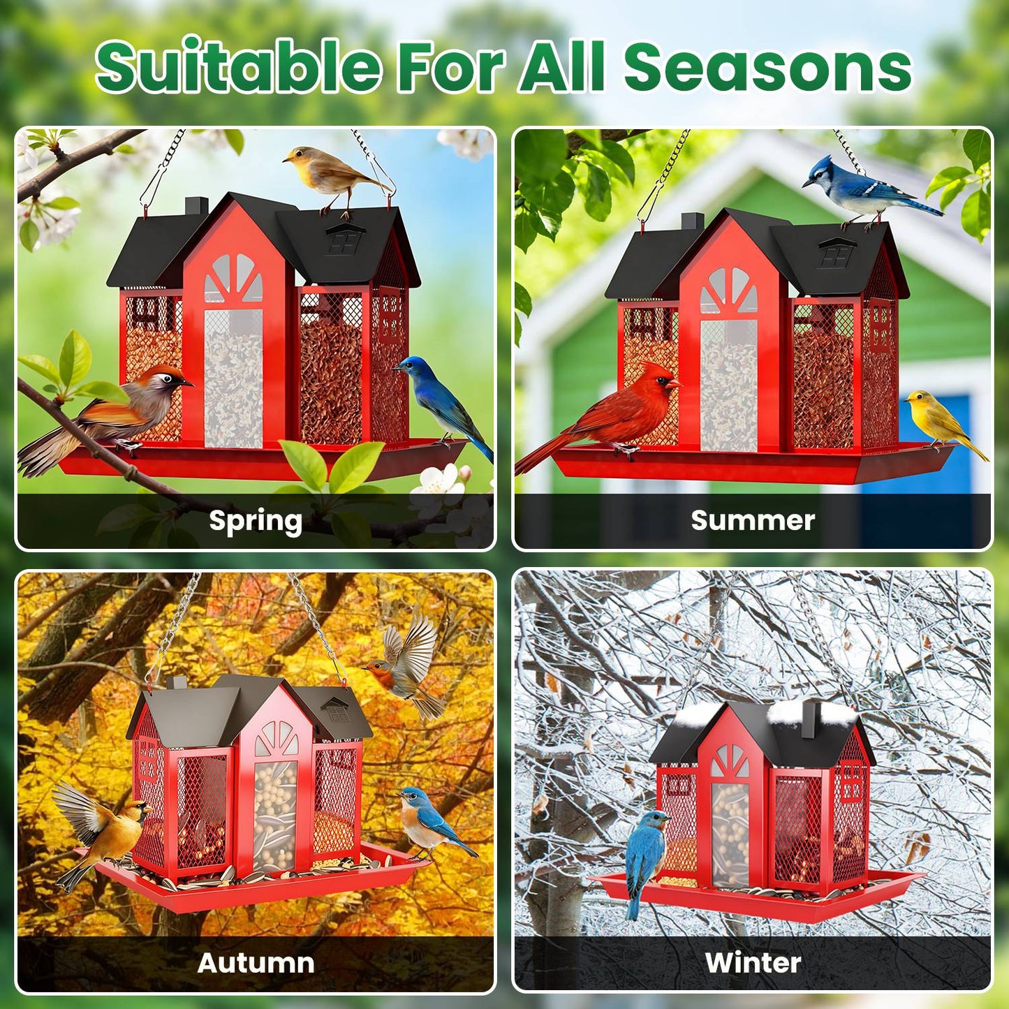 Metal Bird Feeder House with Visible Window & Lift Top - Outdoor Garden Decor