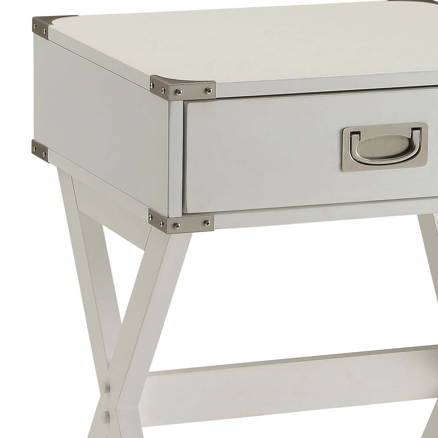 White Finish Accent Table with Drawer - Compact Square Design