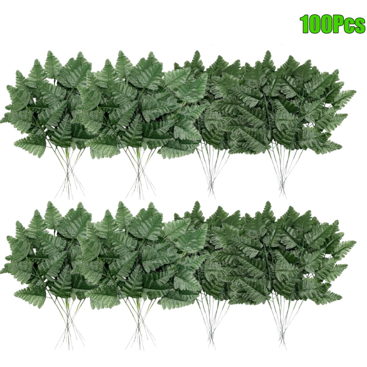 100 Pcs Artificial Fern Leaves Stems – Green Decorative Picks