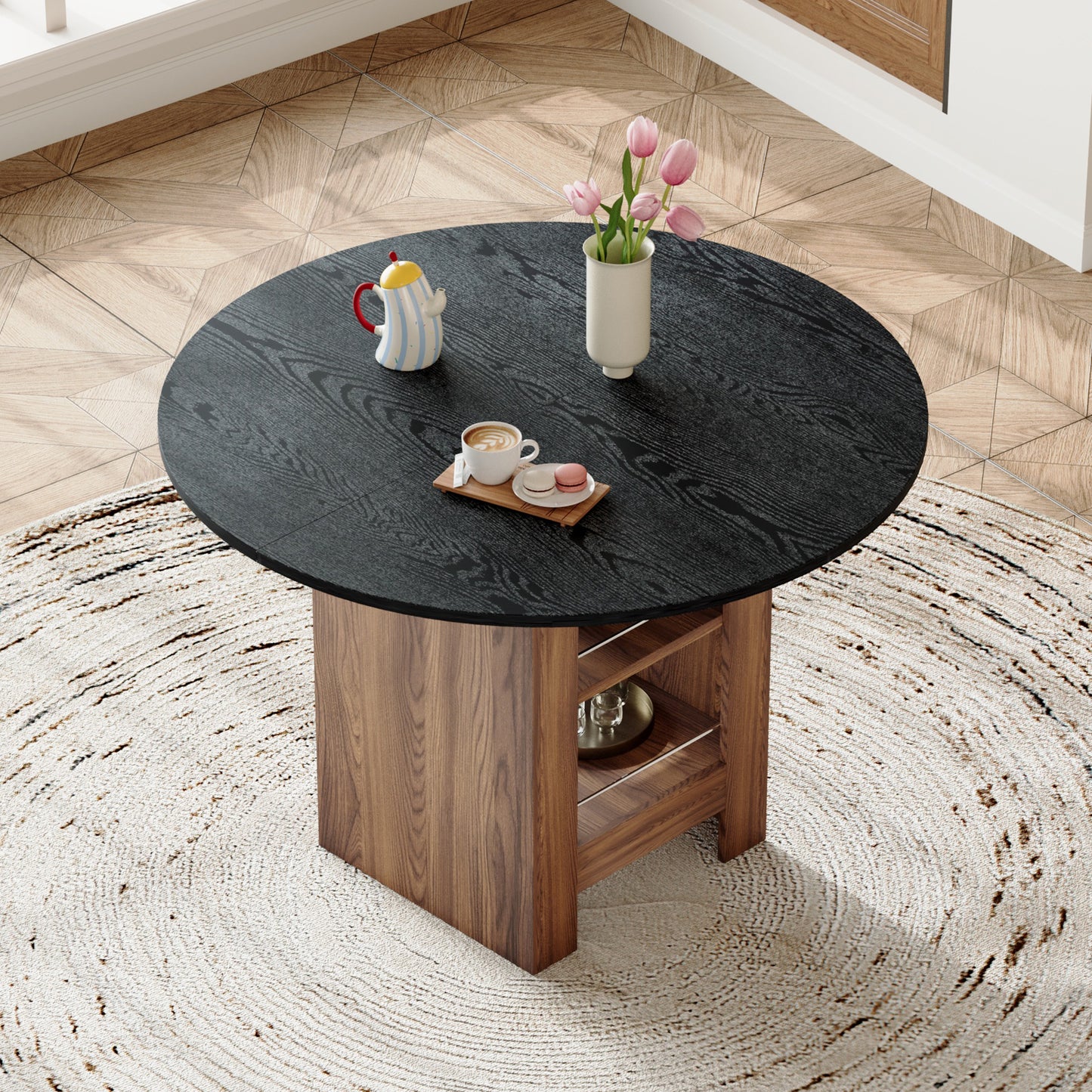 42 Inch Round MDF Black Dining Table-30 Inches High, With