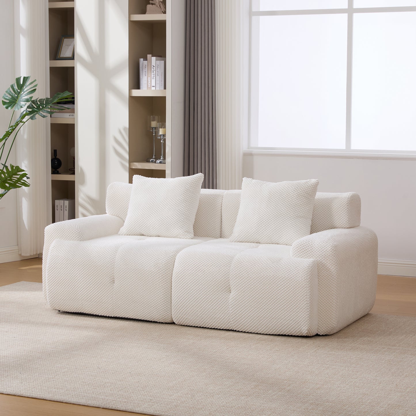 73" Modular Sectional Sofa Loveseat - Convertible Ivory Couch with Pillows