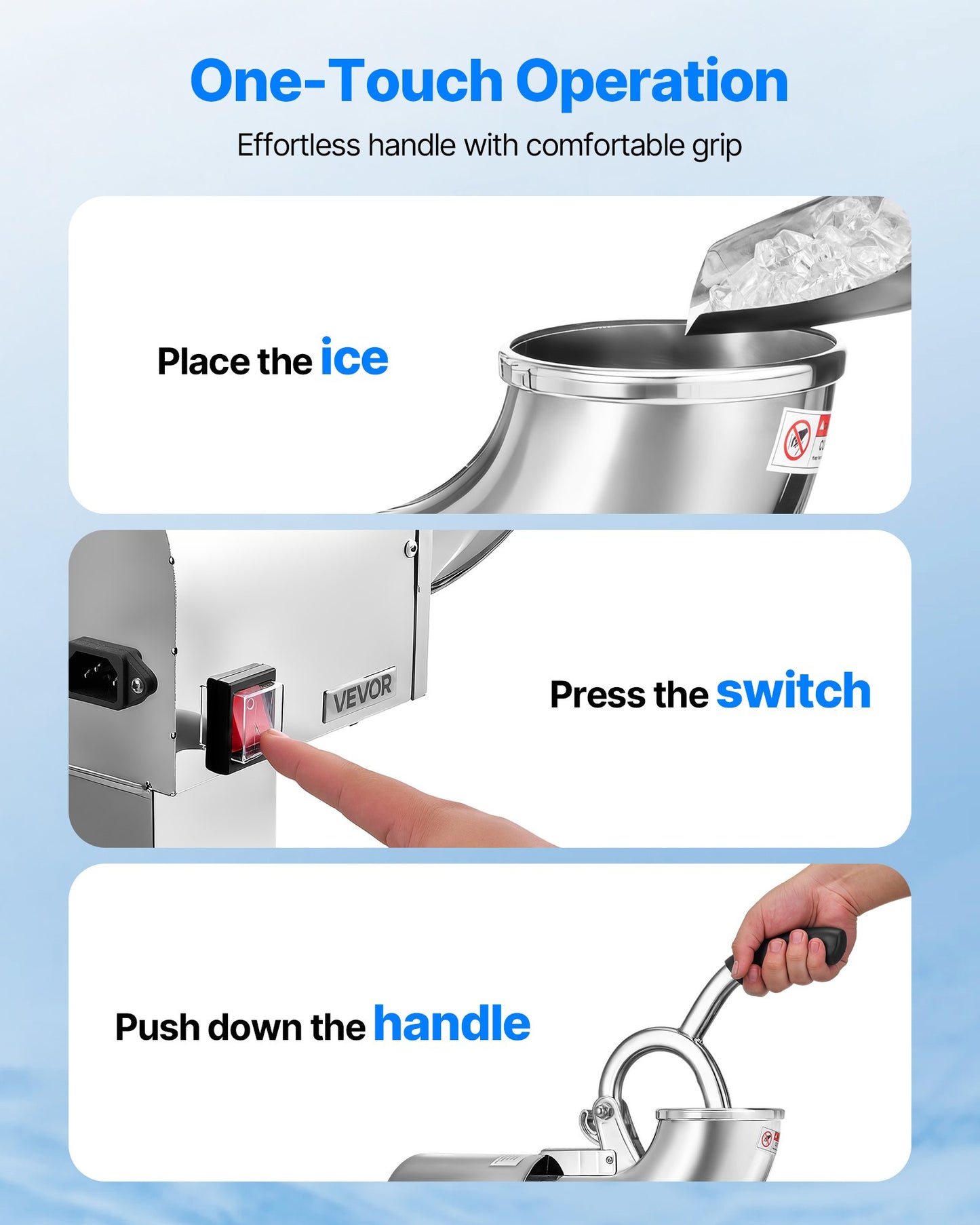 Electric Ice Crusher 440LBS/H Snow Cone Maker Shaved Ice Machine Silver