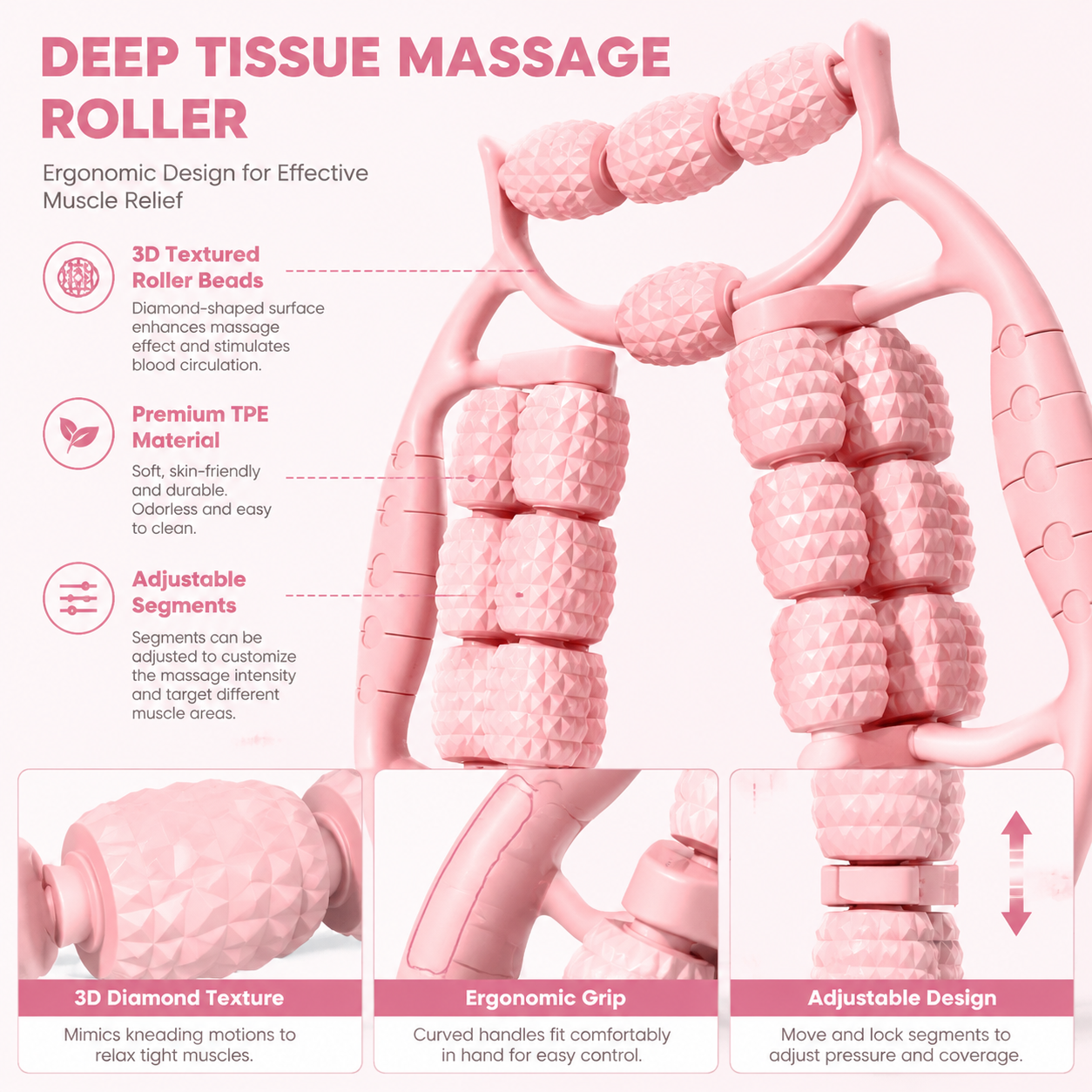 20-Roller Leg Massager for Deep Tissue Relief - Pink