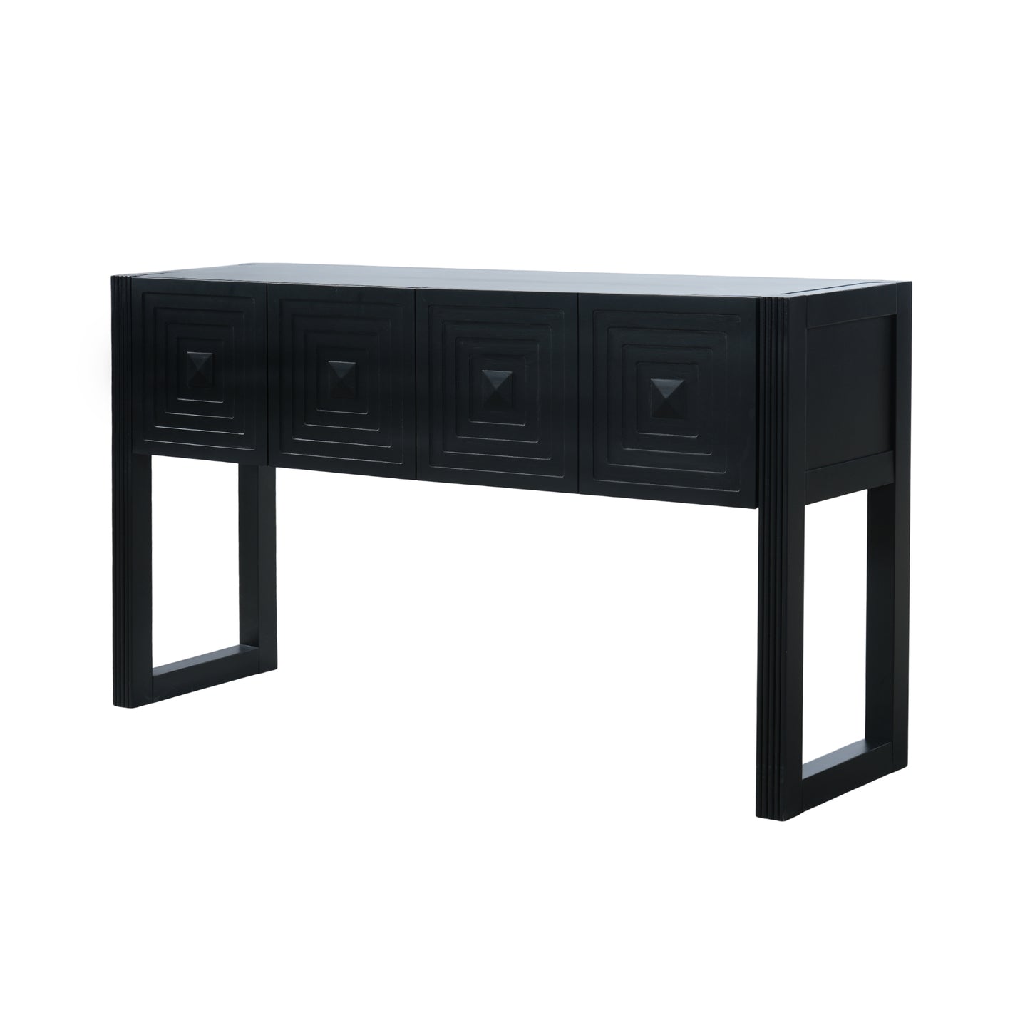 Geometric Carved Console Table with 3 Soft-Close Drawers - Black