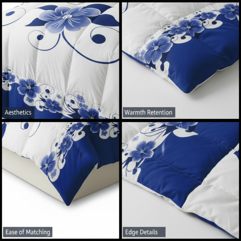 Blue & White Floral Duvet Cover Set - Heavyweight Microfiber
