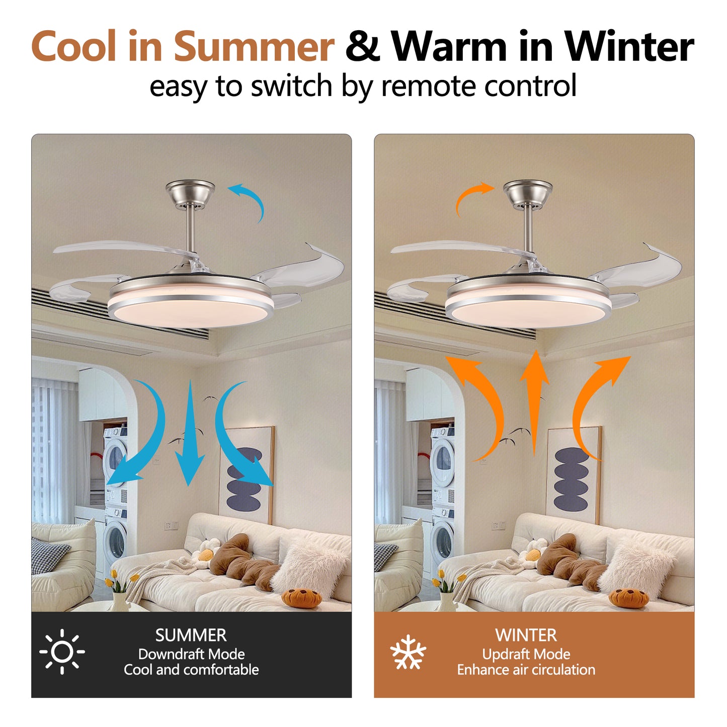 42 Inch Modern LED Ceiling Fan with Light & Remote Control - 6 Speed