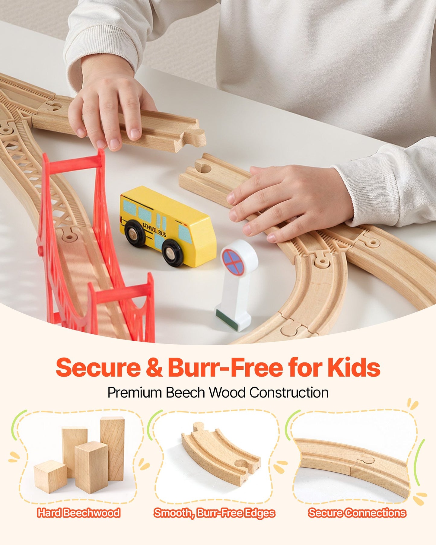 113-Piece Wooden Train Set with Storage Box - Toddler & Kids Play Railway