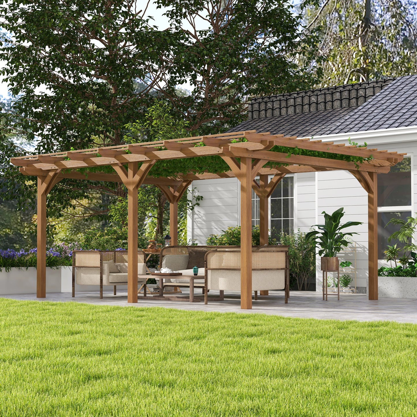 Wood Pergola Garden Trellis for Climbing Plants - Brown