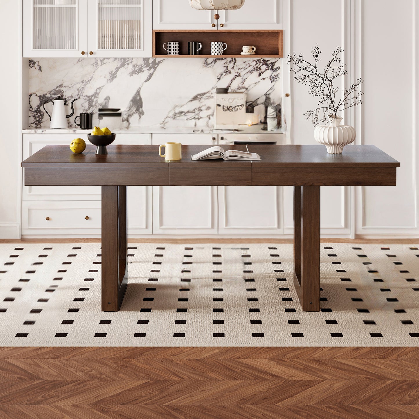 60 -78 Extendable Dining Table, Farmhouse Wooden Kitchen Table With