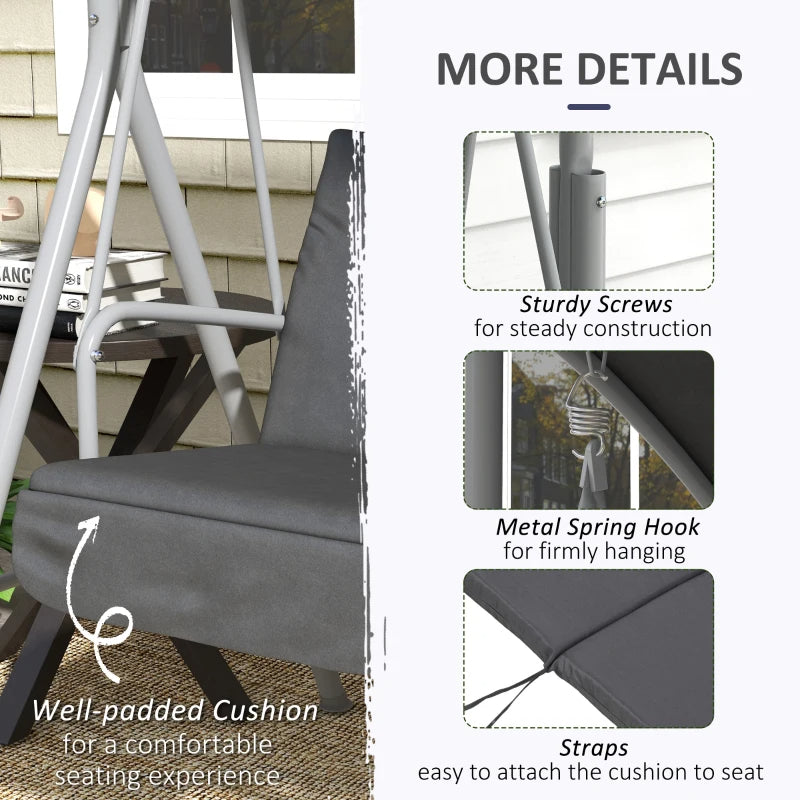 2-Seater Outdoor Porch Swing with Canopy & Tray - Gray