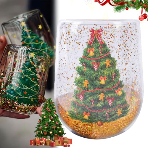 Christmas Tree Tumbler with Flowing Sequins Double Layer 380ML - Heat Resistant Holiday Drinkware