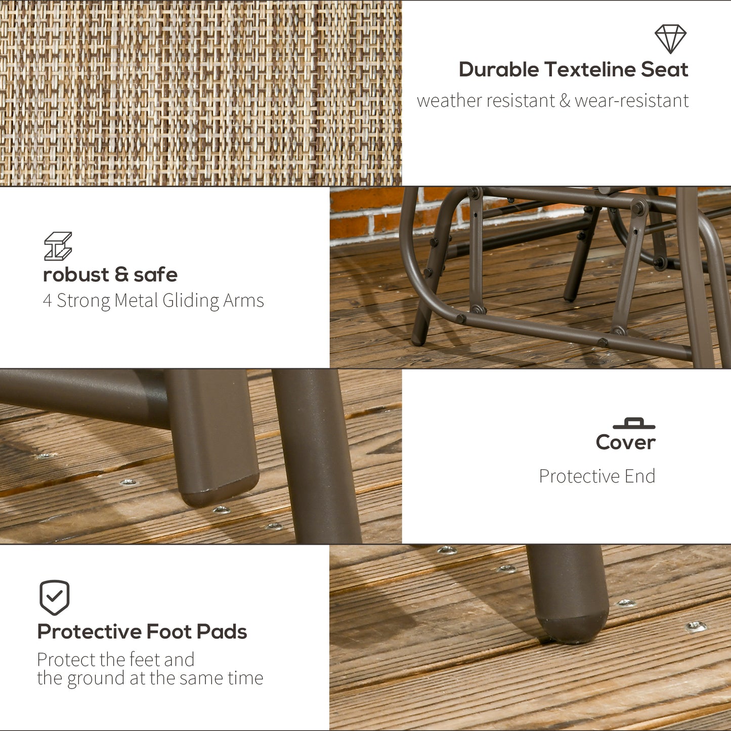 Outdoor Glider Chair with Coffee Table - 2-Seat Rocking Loveseat
