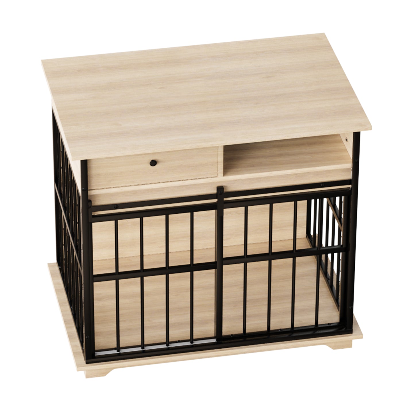 Large Wooden Dog Crate Furniture with Tray - Black Natural