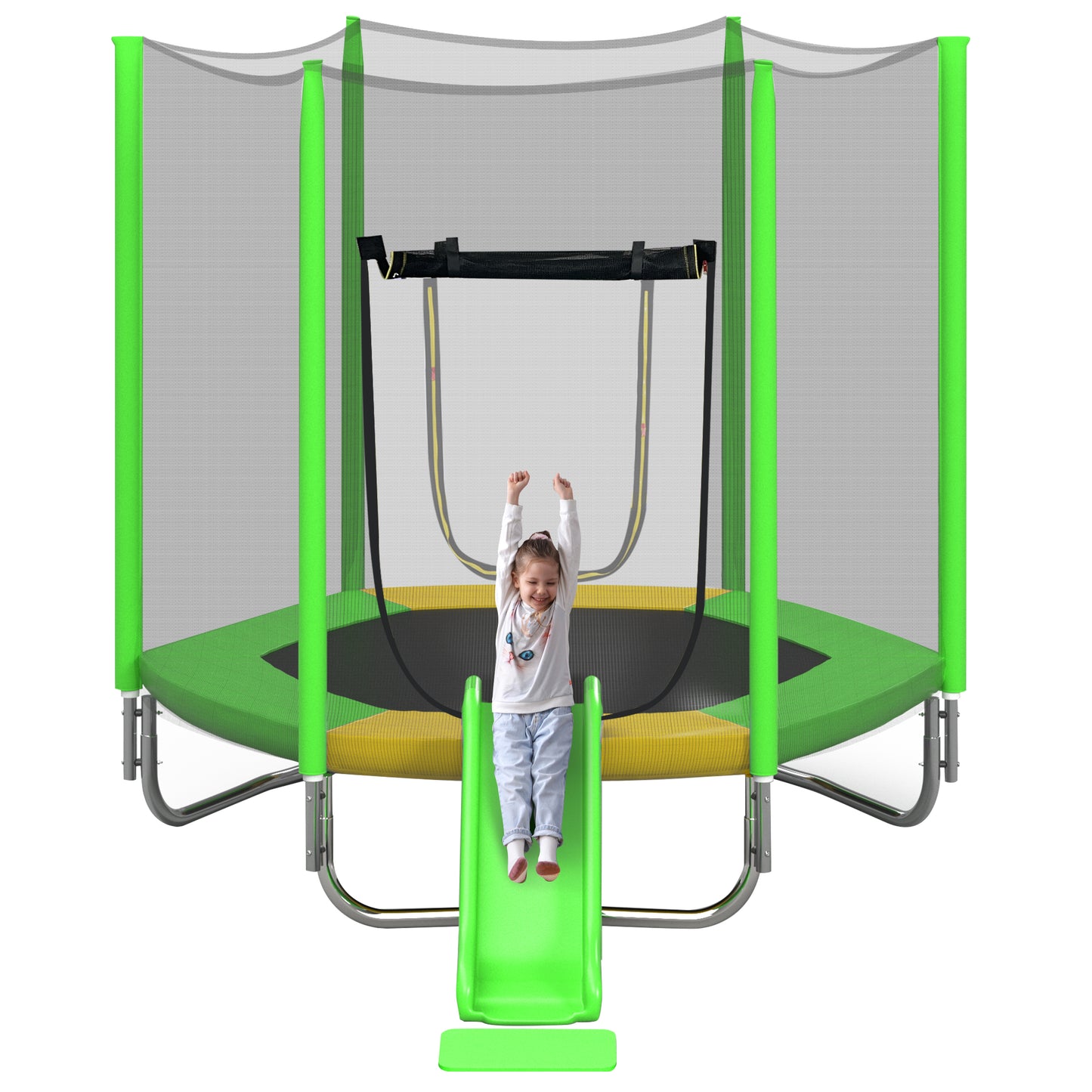 7FT Trampoline For Kids With Safety Enclosure Net, Slide And Ladder,