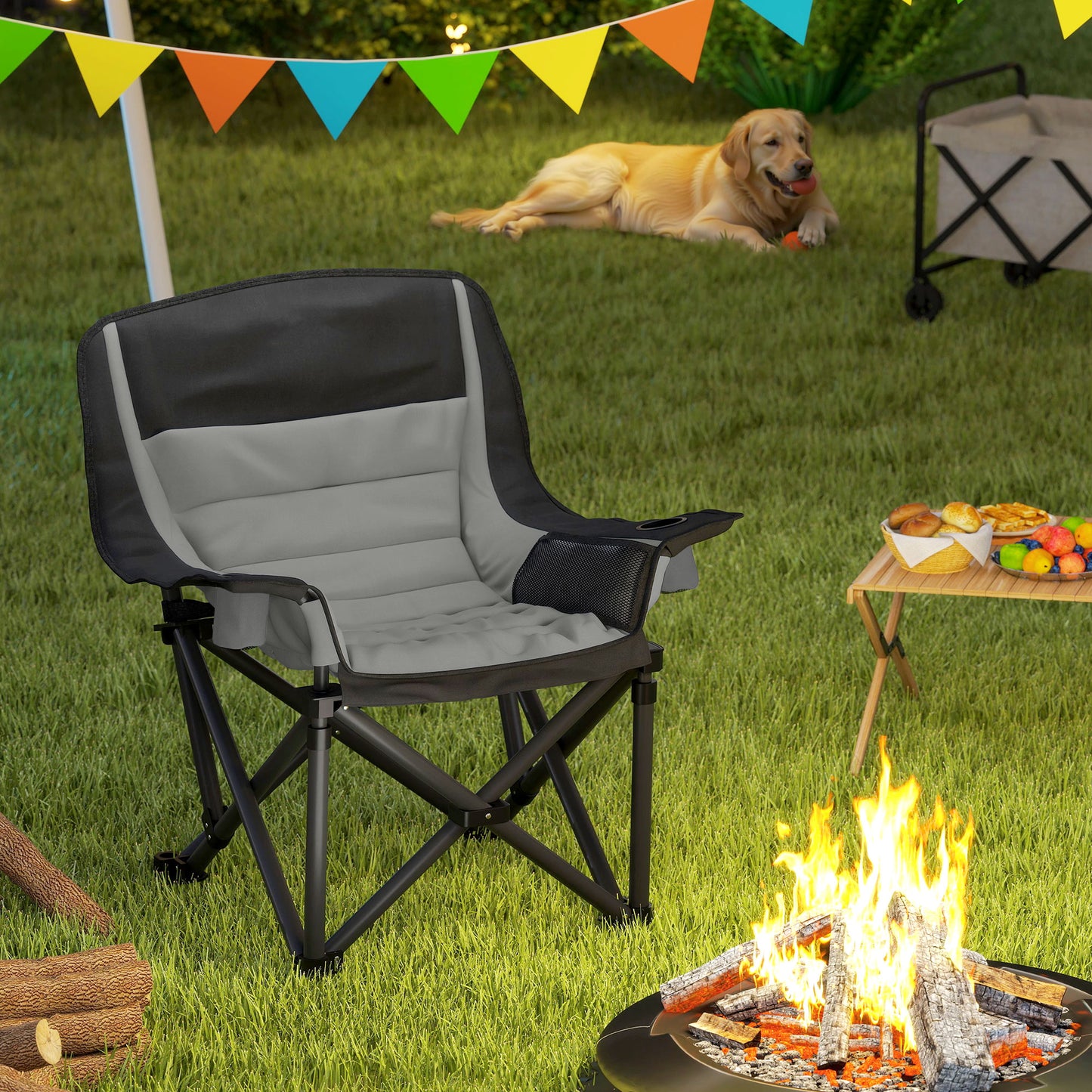 Portable Folding Camping Chair with Cup Holders & Side Pockets