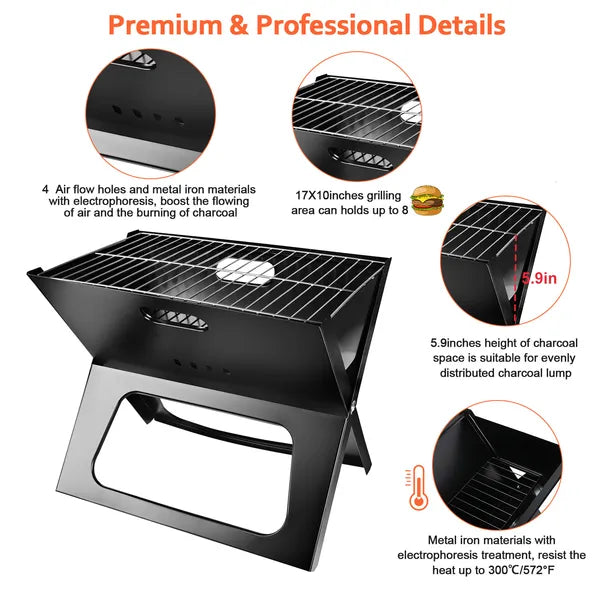 Portable Foldable Charcoal BBQ Grill - 17" Cooking Area