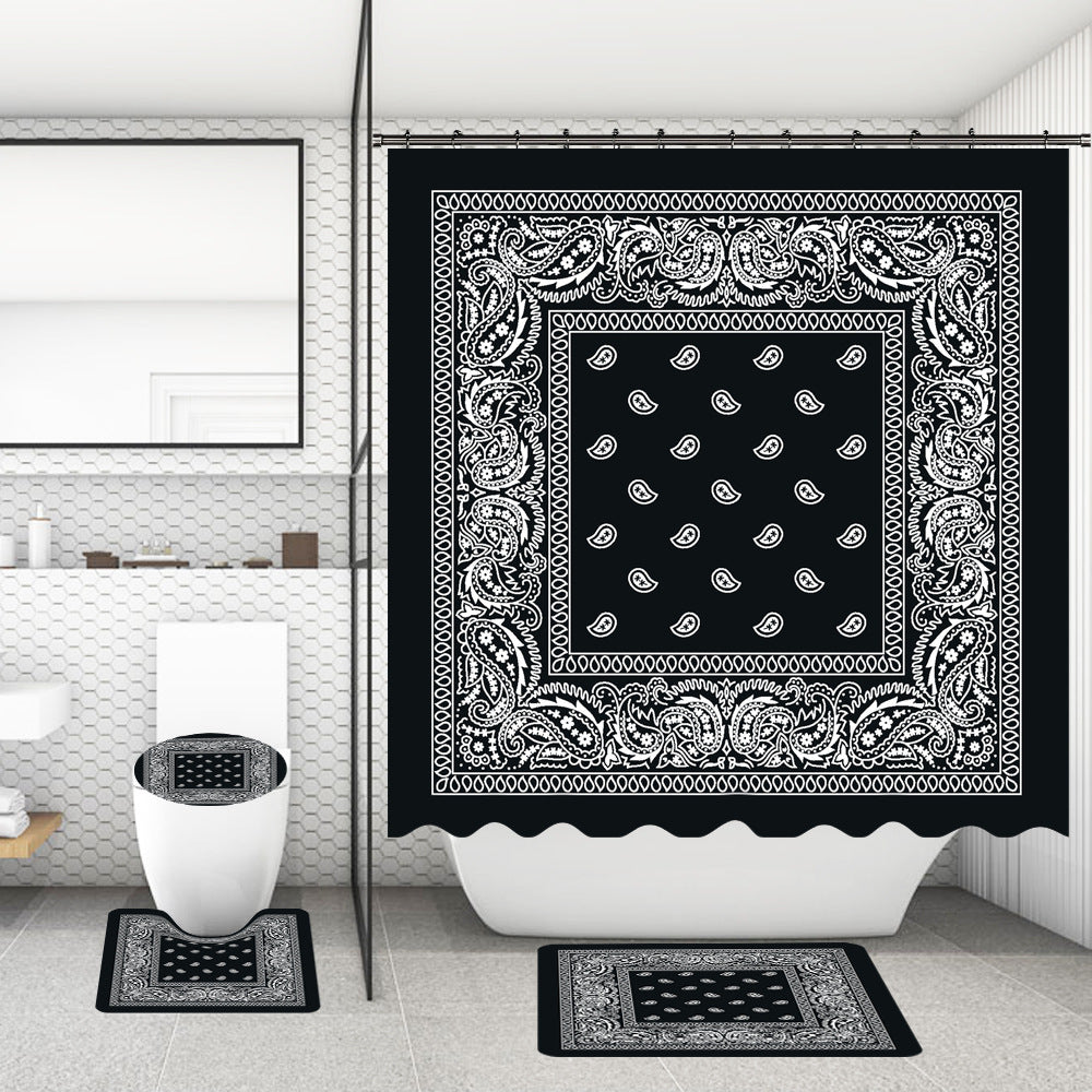 Bathroom Shower Curtain and Floor Mat Set Ocean World Printing - 4 Piece