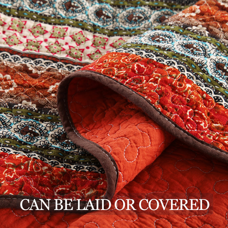 Bohemian Reversible Cotton Quilt Bedspread Set - All Season Lightweight Bedding