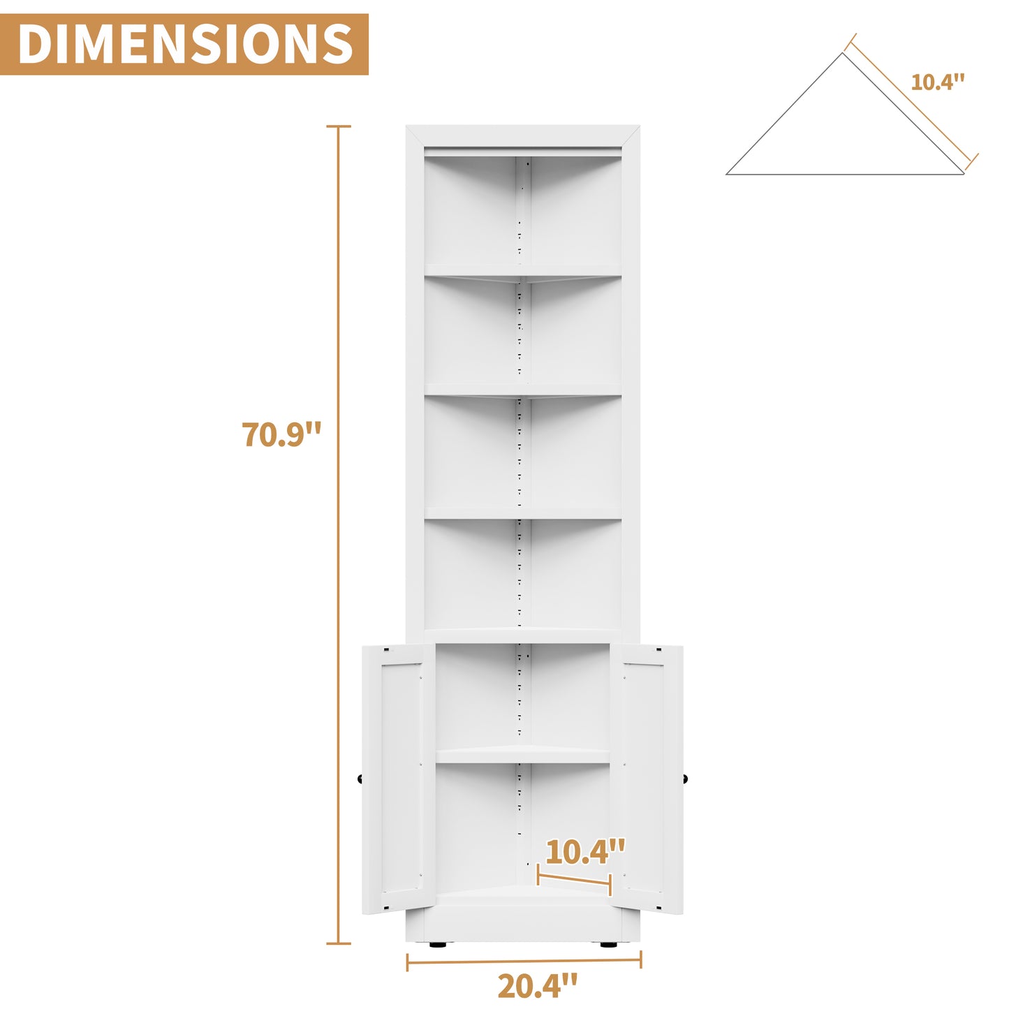 71 Tall Corner Storage Cabinet With 2 Doors, 5-Tier Metal Adjustable