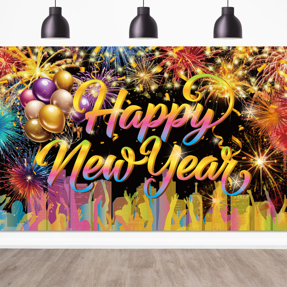 Happy New Year Party Decorations Set - 32 Inch Balloons & Banner