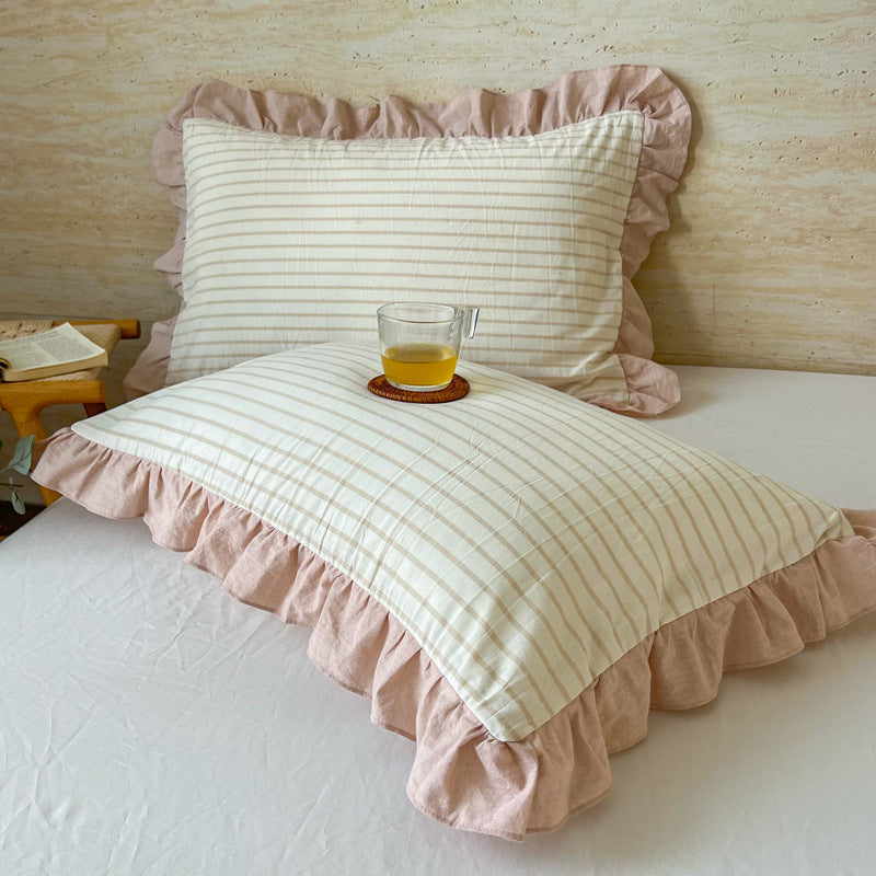 Washed Cotton Lace Pillowcase - Elegant Bedding Cover for Home Decor