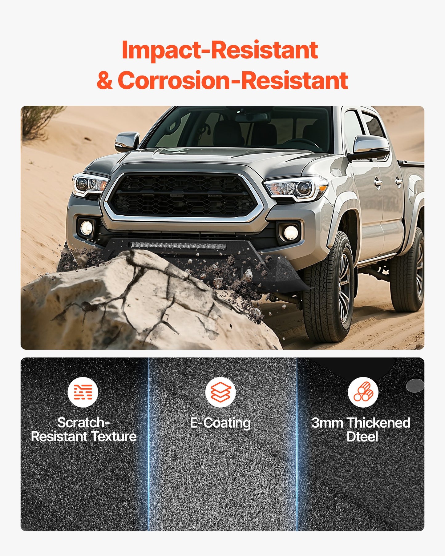 Toyota Tacoma Front Bumper with LED Light Bar for 2016-2023 Off-Road Pickup