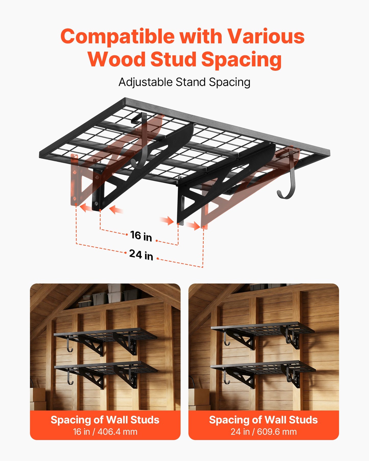 Heavy Duty Wall Garage Shelving Unit - 2 Tiers, Steel, Black, 24x36 Inches
