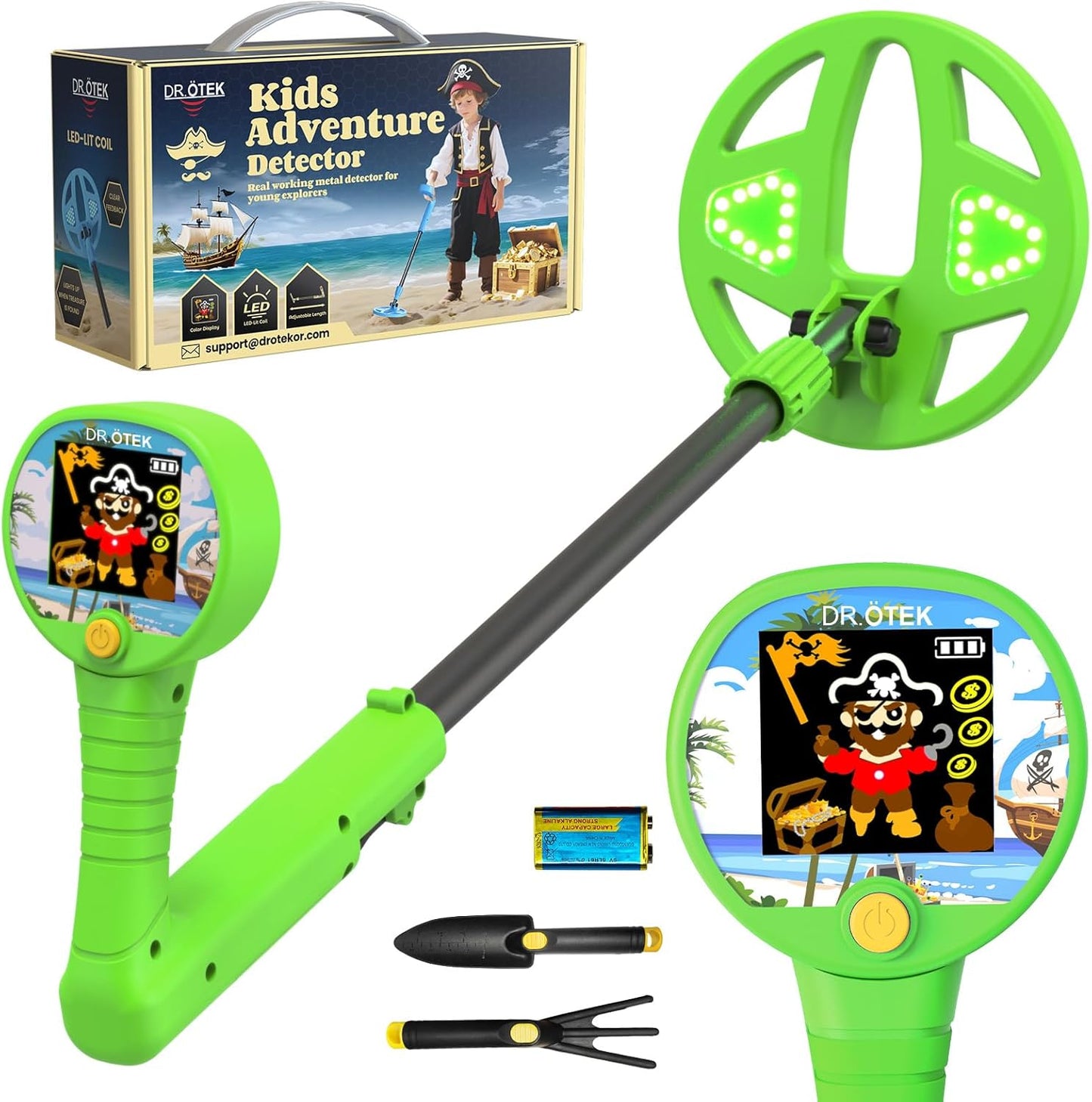 Kids Metal Detector with LED Illuminated Coil & Color LCD Display, Adjustable & Lightweight