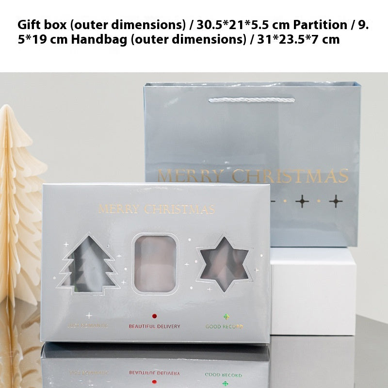 Christmas Pastry Packaging Box Set with Bear & Snowflake Ties - Holiday Cookie Gift Box