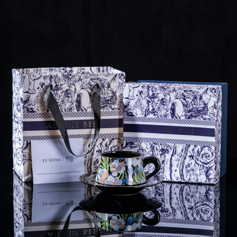 Elegant Iris Flower Ceramic Coffee Cup Set with Gift Box - Multiple Styles & Sizes