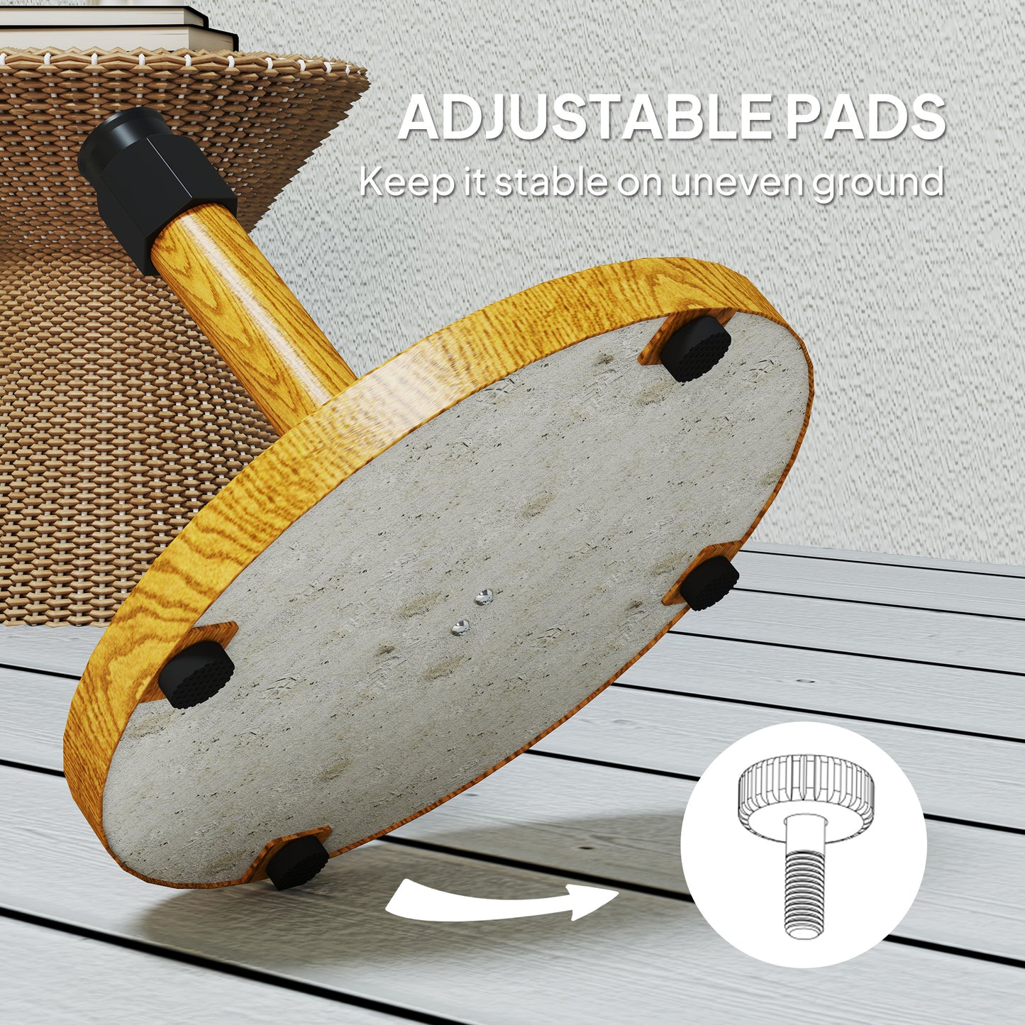 Heavy Duty Patio Umbrella Base Stand with Adjustable Pads - Natural Wood