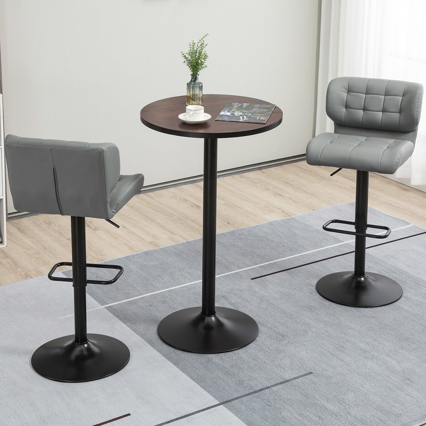 41" Rustic Industrial Round Bar Table with Elm Wood Top