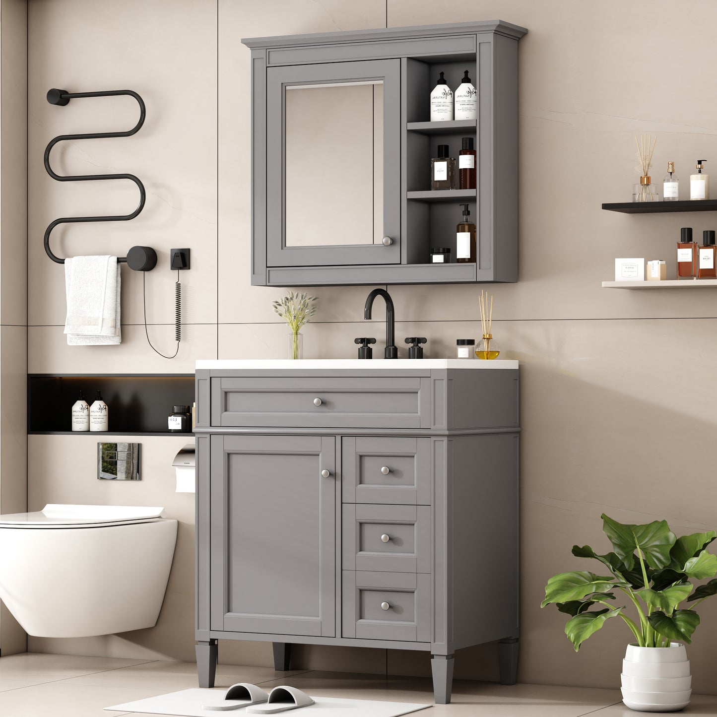 30 Bathroom Vanity With Top Sink, Modern Storage Cabinet 2 Drawers