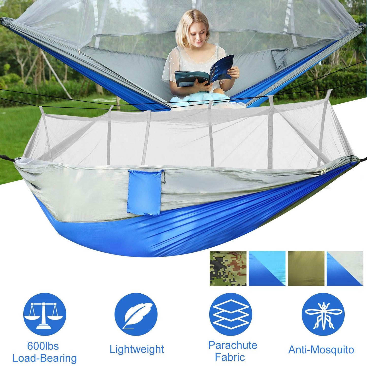 Outdoor Anti-Bug Hammock with Fine Mesh Mosquito Net