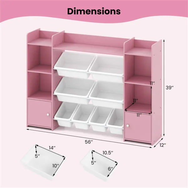 Pink Multi-Functional Kids Storage Shelf - Toy Organizer+Bookcase,