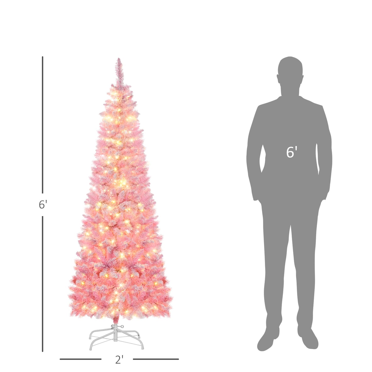 6 Foot Pink Snow Flocked Artificial Christmas Tree - Prelit with LED Lights