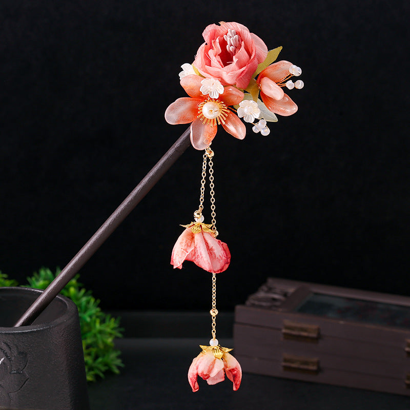 Vintage Silver Orchid Tassel Hairpin