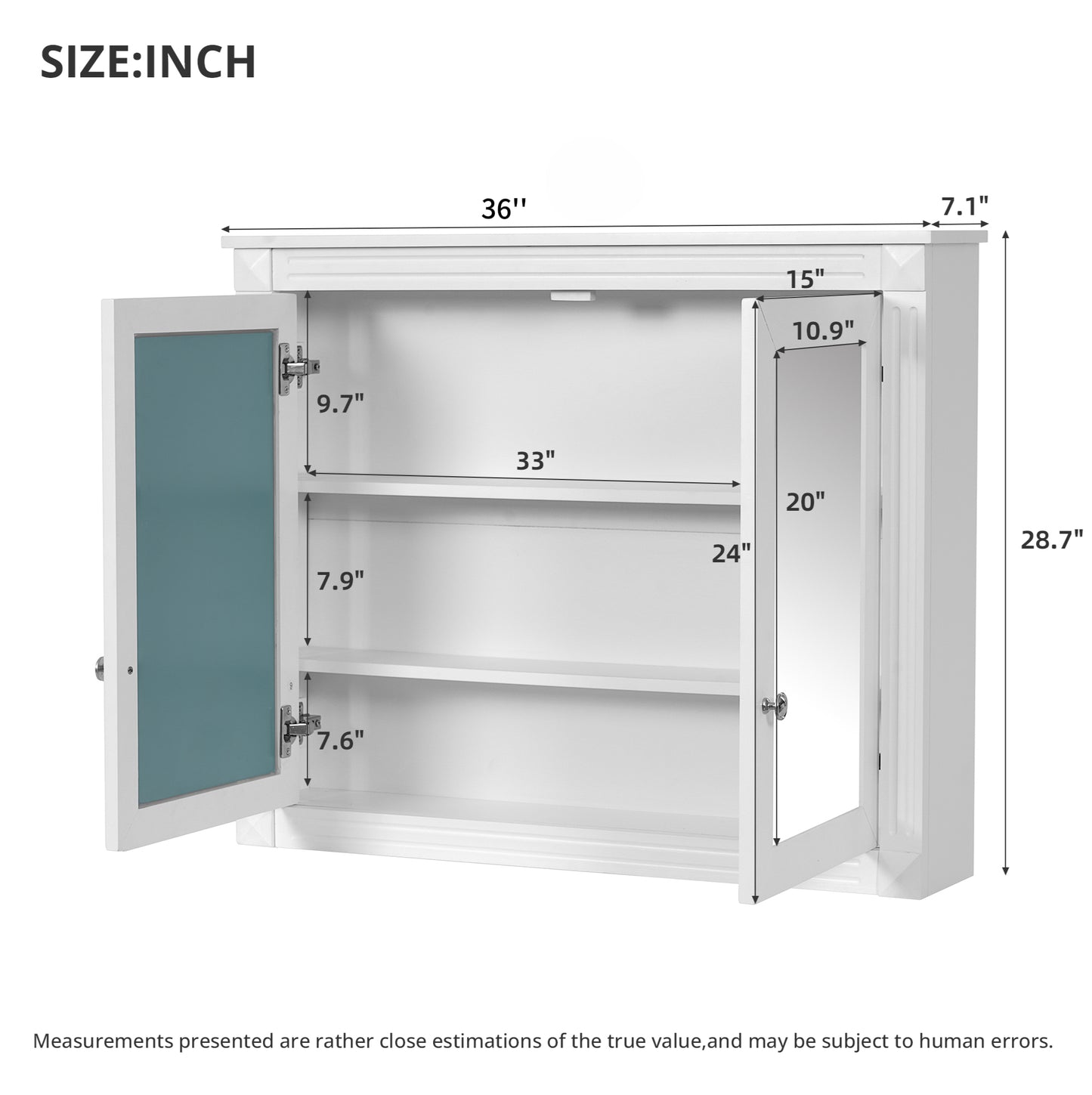 36'' x 28'' Wall Mounted Medicine Cabinet with Mirrors - White