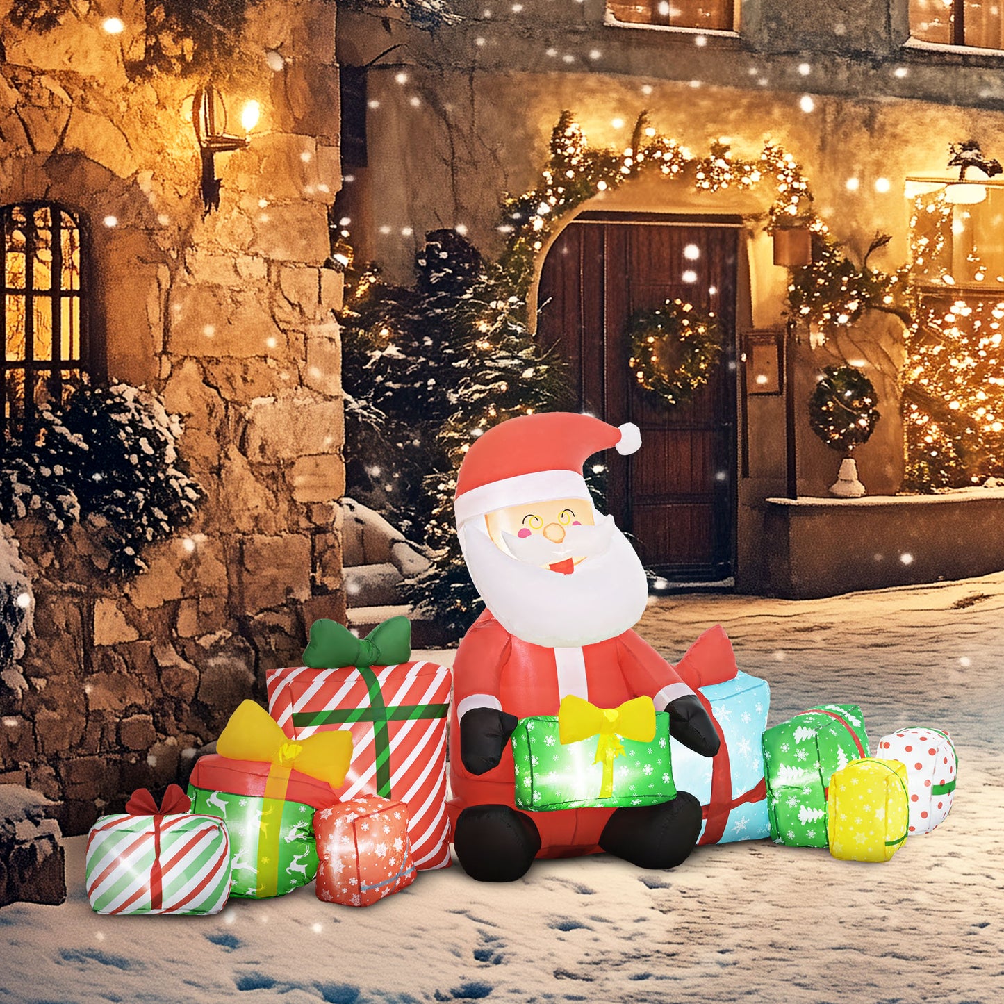 Inflatable Santa Claus with Gift Boxes and LED Lights - 118.1"