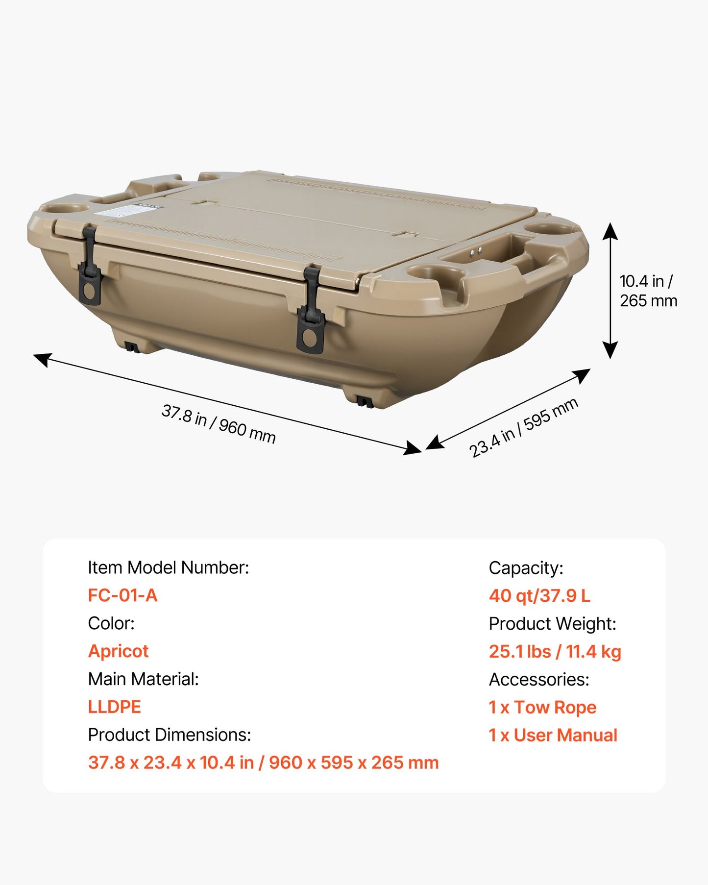 Floating Cooler 40 QT with Dry Storage & Tow Rope - Amphibious Drink Cooler for Water & Land