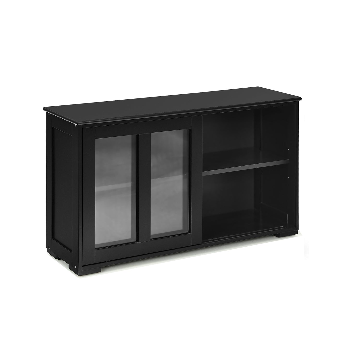 Kitchen Storage Cabinet with Glass Sliding Door - Black